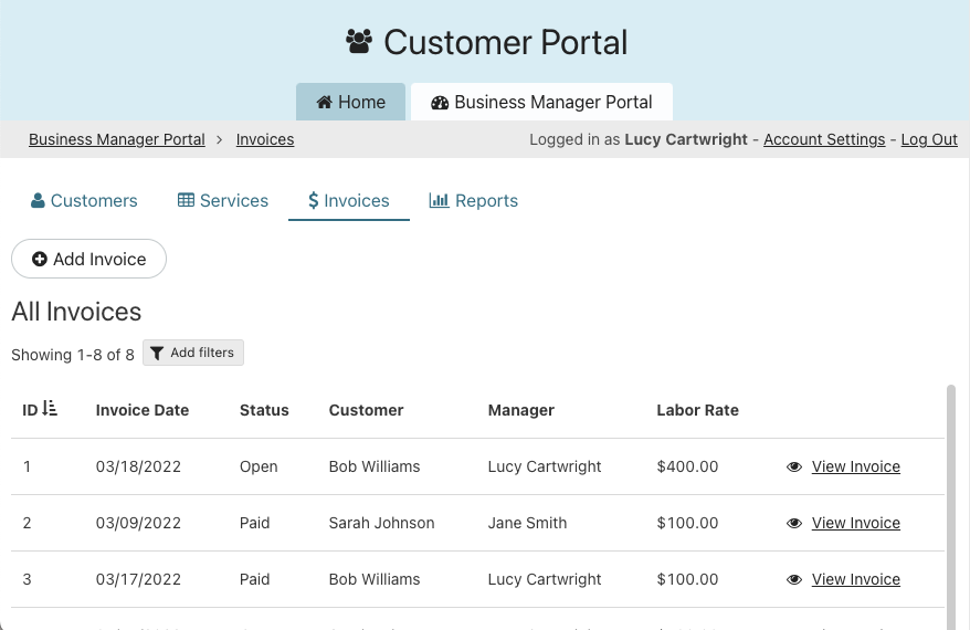 Customer Portal invoices